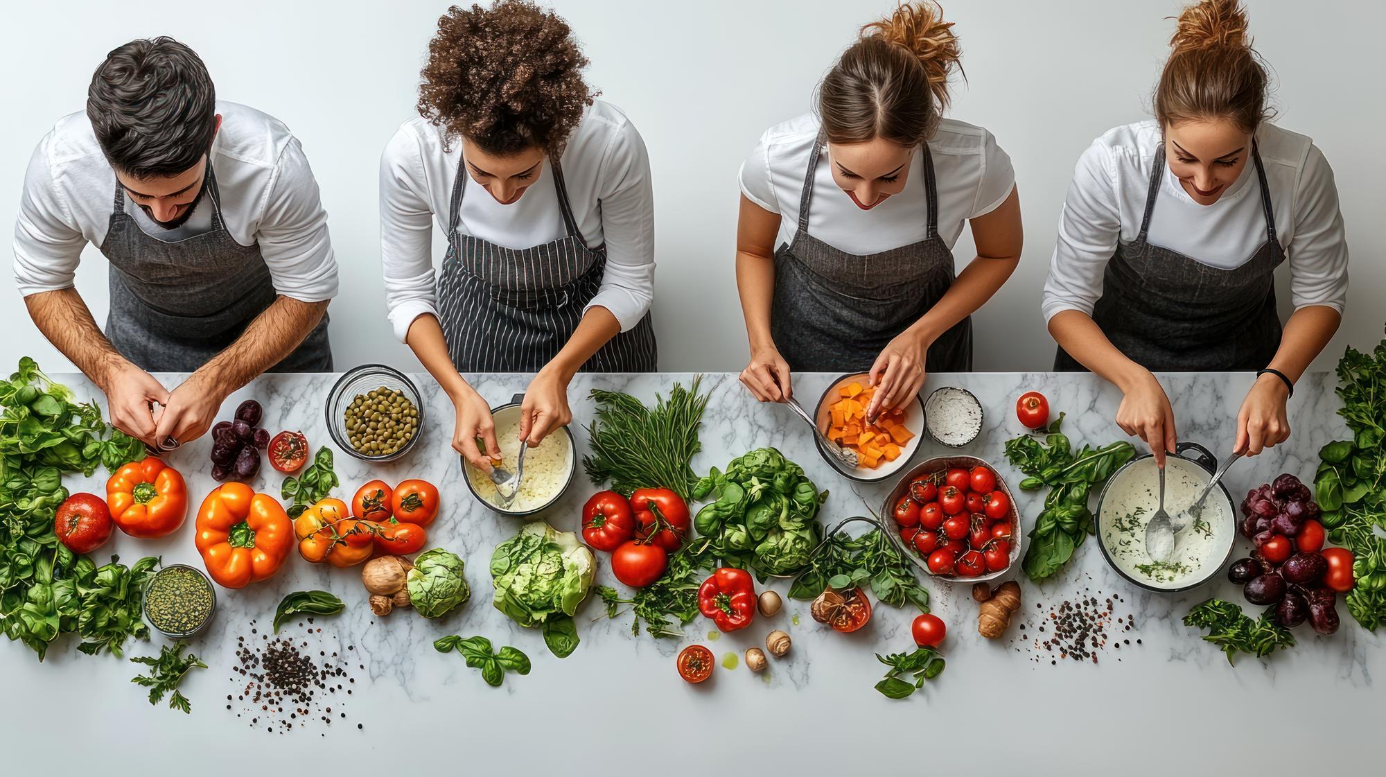 Students preparing herbs at workstation